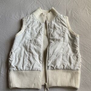 Cream Quilted Knit-Trim Vest